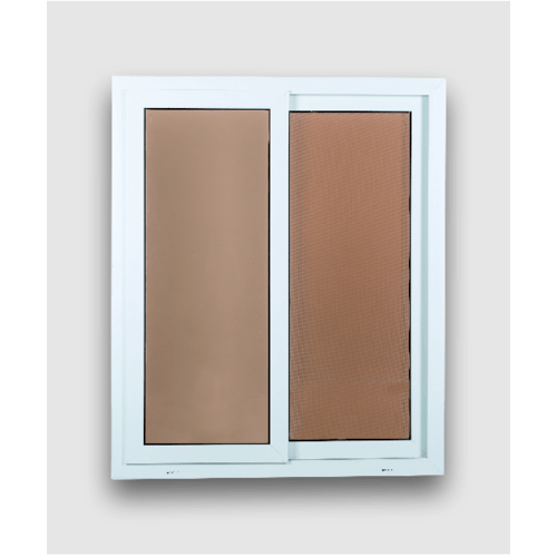 WELLINGTAN หน้าต่างไวนิล บานเลื่อน SS (กระจกสีชา) 100x120ซม. สีขาว พร้อมมุ้ง