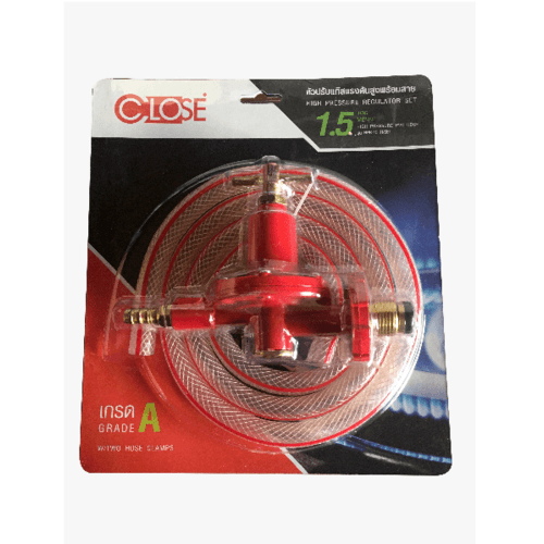CLOSE หัวปรับแก๊สแรงดันสูงพร้อมสาย 1.5 เมตร HPR-15 H/SET สีแดง