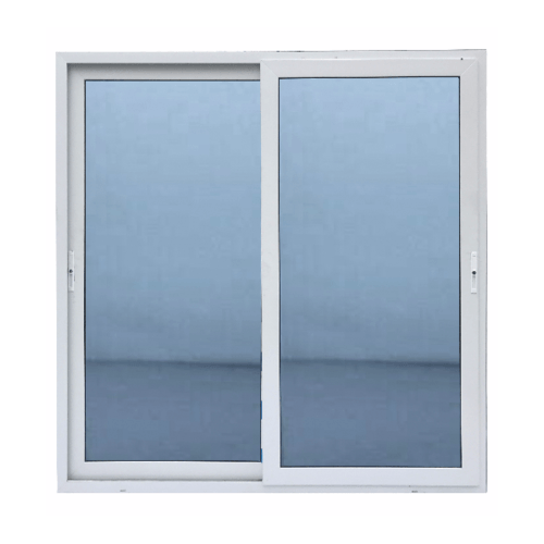 ประตูไวนิล บานเลื่อน SS RBD002 200x205cm. (กxส) สีขาว กระจกสีฟ้าสะท้อนแสง WELLINGTAN