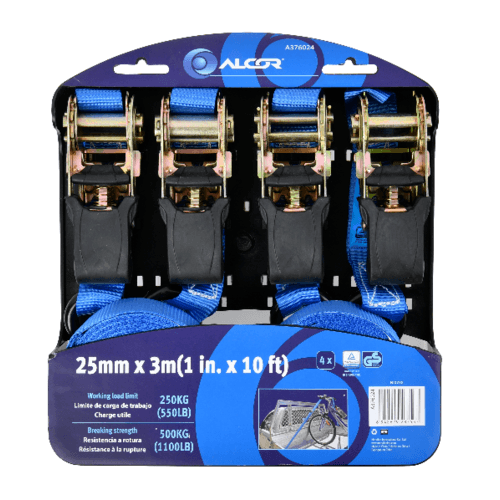 ALCOR สายรัด 3M.x25MM. 250KG. 4PC A376024 สีน้ำเงิน