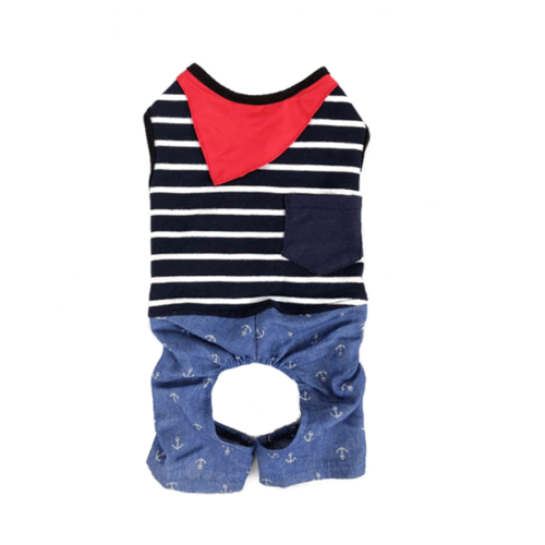 ชุดกางเกงขาจั๊มสัตว์เลี้ยง รุ่นCL065M ไซส์M ขนาด 12นิ้ว สีน้ำเงิน DUDUPETS