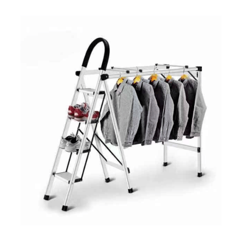 HUMMER ราวตากผ้าบันไดอเนกประสงค์ 2 in 1 กางเป็นบันไดอลูมิเนียม 4 ขั้น รุ่น LF011 สีเงิน