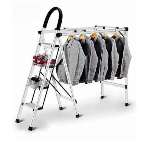 HUMMER ราวตากผ้าบันไดอเนกประสงค์ 2 in 1 กางเป็นบันไดอลูมิเนียม 4 ขั้น รุ่น LF011 สีเงิน