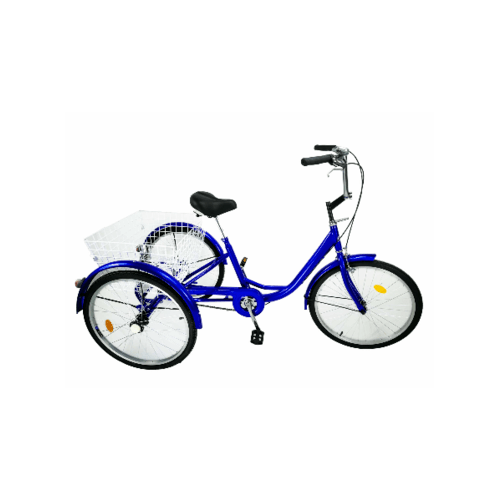 จักรยานสามล้อผู้ใหญ่ ขนาด 24 นิ้ว ตระกร้าใหญ่ รุ่น BL002 BL สีน้ำเงิน