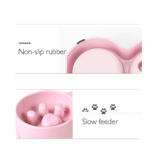 ชามคู่แบบทานช้าและสเตนเลส  รุ่น BP021 ขนาด 17×30.5×5ซม. สีชมพู  DUDUPETS