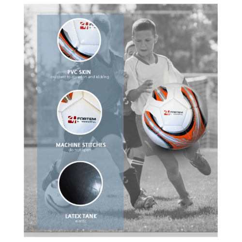 4TEM ลูกฟุตบอลหนังเย็บ PVC เบอร์ 5 รุ่น FT-112 ขนาด  Φ21.5 ซม.สีส้ม-ขาว แถมเข็มก๊าซ 
