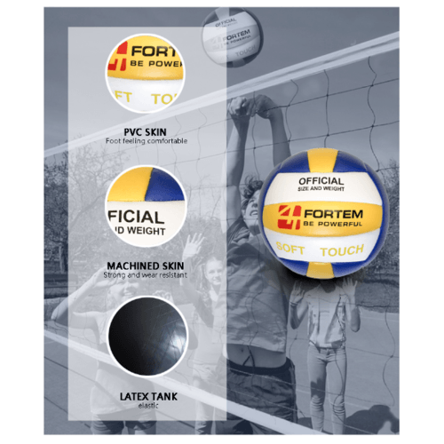 4TEM ลูกวอลเลย์บอลPVC เบอร์ 5
รุ่น GY-184 ขนาด Φ20.5 ซม. สีเหลือง-น้ำเงินแถมเข็มก๊าซ