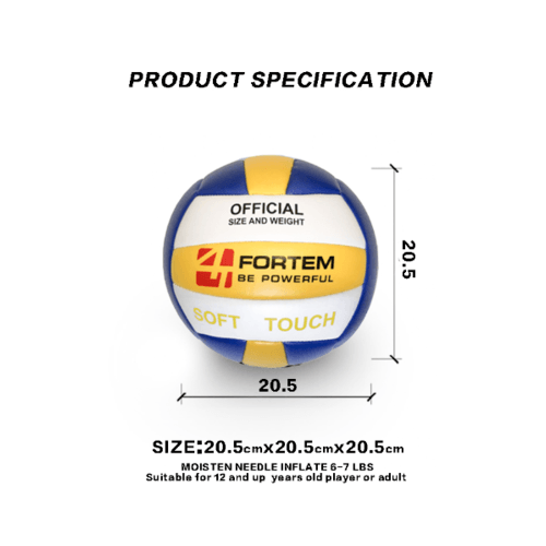 4TEM ลูกวอลเลย์บอลPVC เบอร์ 5
รุ่น GY-184 ขนาด Φ20.5 ซม. สีเหลือง-น้ำเงินแถมเข็มก๊าซ