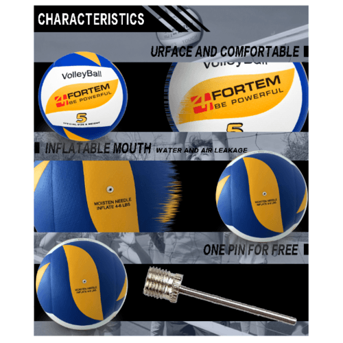 ลูกวอลเลย์บอลPU เบอร์5 รุ่น SG-5646 ขนาด  Φ21.5ซม. สีเหลือง-น้ำเงินแถมเข็มก๊าซ 4TEM