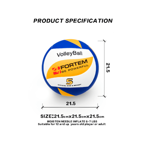 ลูกวอลเลย์บอลPU เบอร์5 รุ่น SG-5646 ขนาด  Φ21.5ซม. สีเหลือง-น้ำเงินแถมเข็มก๊าซ 4TEM