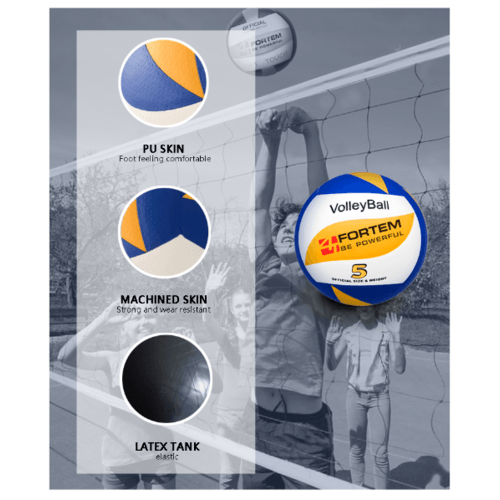 ลูกวอลเลย์บอลPU เบอร์5 รุ่น SG-5646 ขนาด  Φ21.5ซม. สีเหลือง-น้ำเงินแถมเข็มก๊าซ 4TEM