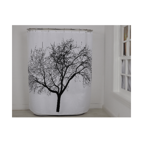 Primo ม่านห้องน้ำโพลีเอสเตอร์ ลายต้นไม้ รุ่น DDF005 ขนาด 180x180 ซม. สีดำ
