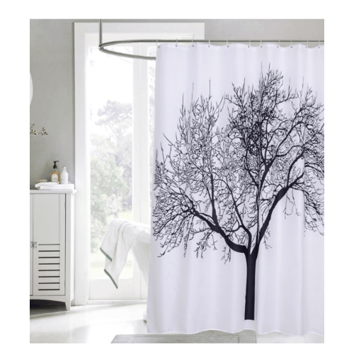 Primo ม่านห้องน้ำโพลีเอสเตอร์ ลายต้นไม้ รุ่น DDF005 ขนาด 180x180 ซม. สีดำ