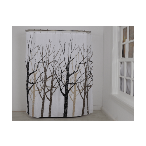 Primo ม่านห้องน้ำโพลีเอสเตอร์ ลายต้นไม้ รุ่น DDF006 ขนาด 180x180 ซม. สีน้ำตาล