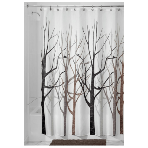 Primo ม่านห้องน้ำโพลีเอสเตอร์ ลายต้นไม้ รุ่น DDF006 ขนาด 180x180 ซม. สีน้ำตาล