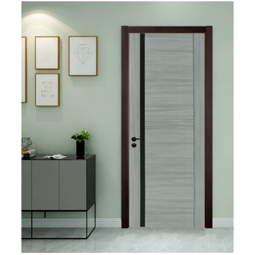 HOLZTUR ประตูเมลามีน เซาะร่อง MD-MD27 80x200ซม. สีเทา-ดำ
