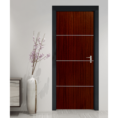 HOLZTUR ประตูปิดผิวพีวีซี เซาะร่องอลูมิเนียม PVC-F01-GA-2 80x200ซม. สีไม้สัก
