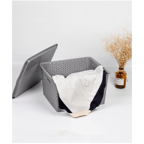 SAKU ตะกร้าพลาสติกมีฝา 35ลิตร ขนาด 42x36x25ซม. รุ่น TG54723B สีเทา