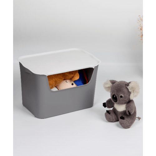 SAKU กล่องเก็บของพลาสติกมีฝา 18ลิตร ขนาด 39X26X25.5ซม. รุ่น TG54443  สีเทา ฝาขาว