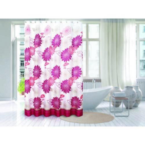 Primo ม่านห้องน้ำโพลีเอสเตอร์ ลายดอกไม้ รุ่น HST0368 ขนาด 180x180 ซม. สีแดง