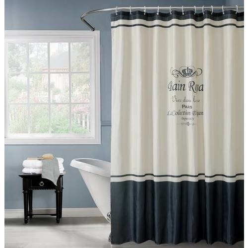 Primo ม่านห้องน้ำโพลีเอสเตอร์ ลายทาง รุ่น 231338 ขนาด 180x180 ซม. สีดำ