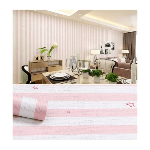 TAPIO วอลเปเปอร์แบบมีกาว 45x1000ซม. ลายทาง BYD007 สีชมพู