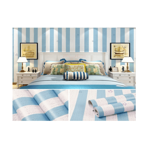 TAPIOวอลเปเปอร์  45ซม.x10ม. ลายทาง BYD008 สีฟ้า