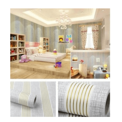 TAPIO วอลเปเปอร์แบบมีกาว 45x1000ซม. ลายทาง BYD010 สีเหลืองเทา