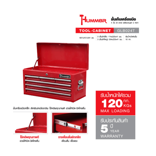 HUMMER ชั้นเก็บเครื่องมือ 4 ชั้น (6 ช่อง) รุ่น GLB024T 24