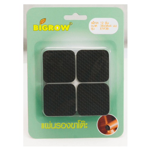 ยางรองขาโต๊ะกันพื้นทรงสี่เหลี่ยม ขนาด:38*38*4มม. รุ่นE1F38 สีดำ