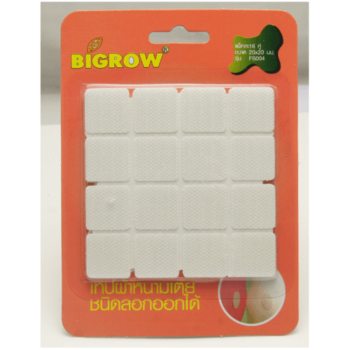 BIGROW เทปผ้าหนามเตยชนิดลอกออกได้ ขนาด 20*20mm รุ่น FS004 สีขาว