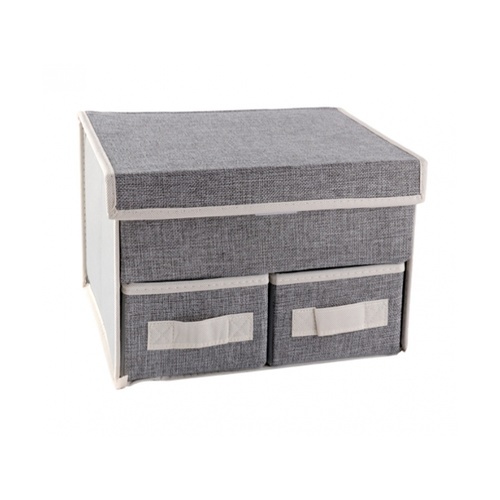 USUPSO กล่องเก็บของ 2ช่อง Concise linen สีเทา