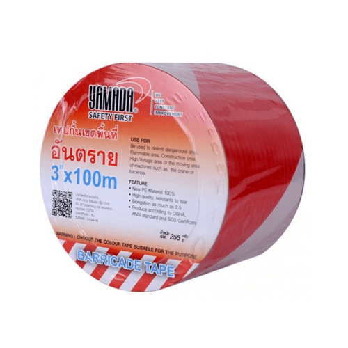 YAMADA เทปกั้นเขตพื้นที่อันตราย ขนาด 3 นิ้วx100m. สีขาว-แดง