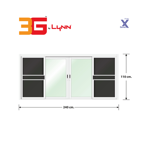 3G หน้าต่างบานเลื่อนชนกลาง+มุ้งลวด ขนาด 2.40x1.10 เมตร X Series สีขาว