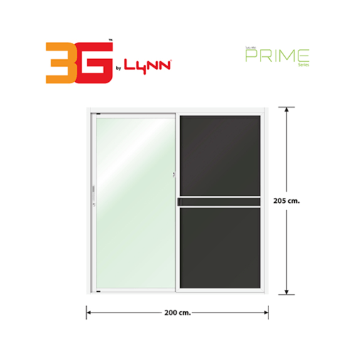 3G (PS) ประตูอะลูมิเนียม บานเลื่อน SS 200x205ซม. สีขาว พร้อมมุ้ง
