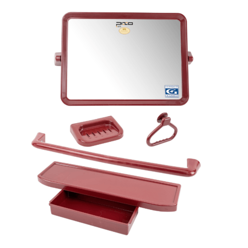 PIXO กระจกชุด5ชิ้น แบบเหลี่ยม MS 010 สีแดง