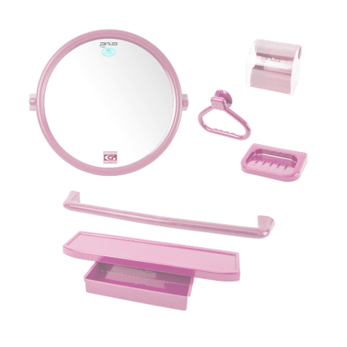 PIXO กระจกชุด6ชิ้น แบบกลม MS 012 ชมพู สีชมพู