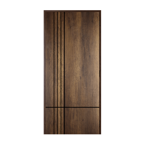 Vanachai ประตูเมลามีน เซาะร่องดำพร้อมวงกบ ขนาด 80cm.x200cm. Canyon Monument Oak เจาะ W ME-6