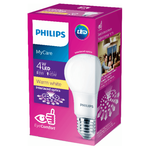 PHILIPS หลอดไฟแอลอีดี บัล์บ 4W ขั้ว E27 3000K แสงวอร์มไวท์