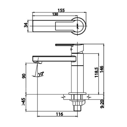 COTTO ก๊อกเดี่ยวอ่างล้างหน้าแบบก้านโยก รุ่น CT1113A2N(HM)