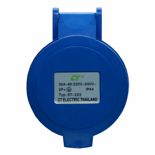 CT ELECTRIC พาวเวอร์ปลั๊ก กลางทาง(เบ้าปลั๊ก) 2P-E(223)32A 220V ขาว-น้ำเงิน