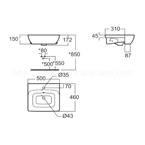 American Standard WP-F301-WT อ่างล้างหน้า แบบฝังครึ่งเคาน์เตอร์ รุ่น MILANO