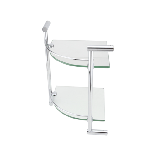 Hafele หิ้งวางของกระจกพร้อมราวกั้นสแตนเลส 2 ชั้น เข้ามุม รุ่น 499.98.004