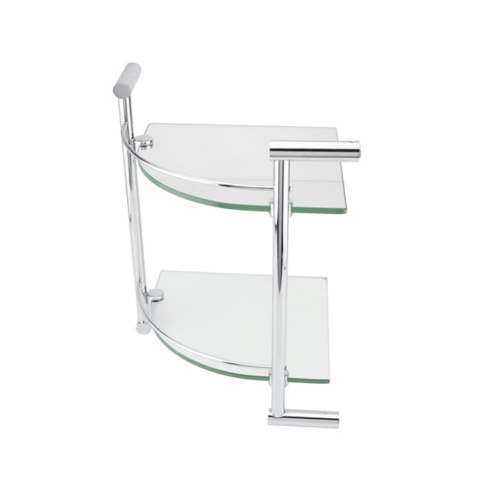 Hafele หิ้งวางของกระจกพร้อมราวกั้นสแตนเลส 2 ชั้น เข้ามุม รุ่น 499.98.004