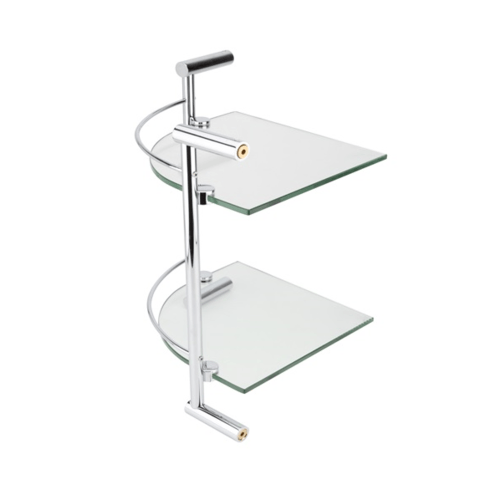 Hafele หิ้งวางของกระจกพร้อมราวกั้นสแตนเลส 2 ชั้น เข้ามุม รุ่น 499.98.004