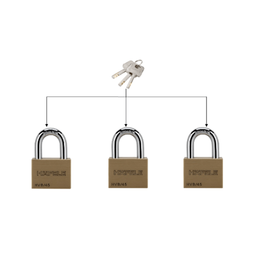 HAFELE กุญแจล็อคสายยูทองเหลืองคีย์อะไลค์ 482.01.987 ขนาด 45มม.(3 ชิ้น/แพ็ค)