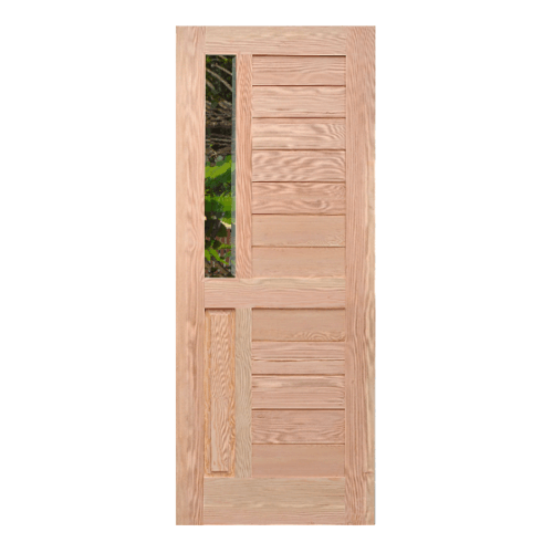 D2D ประตูไม้ดักลาสเฟอร์ ทำร่องพร้อมช่องกระจก Eco Pine-012 80x220ซม.