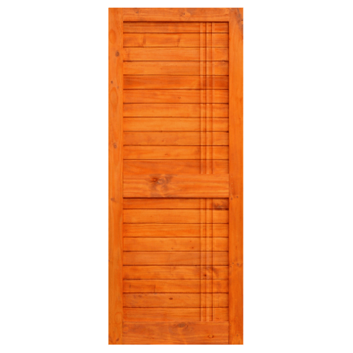 D2D ประตูไม้สนนิวซีแลนด์ บานทึบเซาะร่อง ขนาด 100x200ซม. Eco Pine-Ezero 27 สีเบรินเรด