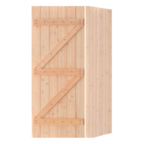 ประตูไม้ดักลาสเฟอร์ บานทึบทำร่อง Eco Pine-99 90x200cm. D2D