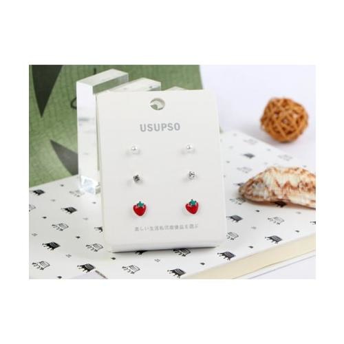 USUPSO ต่างหูรูปสตอเบอรี่ 3 คู่ - สีแดง
